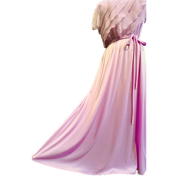 VINTAGE waterfall ruffle dress formal gown chiffon lavender 60s 70s mid century - Picture 5 of 15